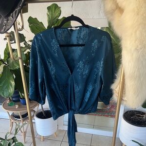 Lovestitch Midnight Blue Floral Tie Front Top Size M